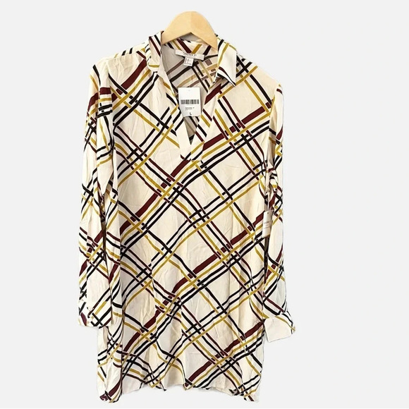 NWT Forever 21 Contemporary Cream Black Stripes Geometric Dress Size Large - Picture 1 of 9